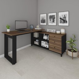 Escrivaninha Industrial para Escritório e Home Office em L 3 Gavetas 4 Nichos Home Office  - 2