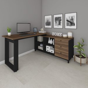 Escrivaninha Industrial para Escritório e Home Office em L 3 Gavetas 4 Nichos Home Office 