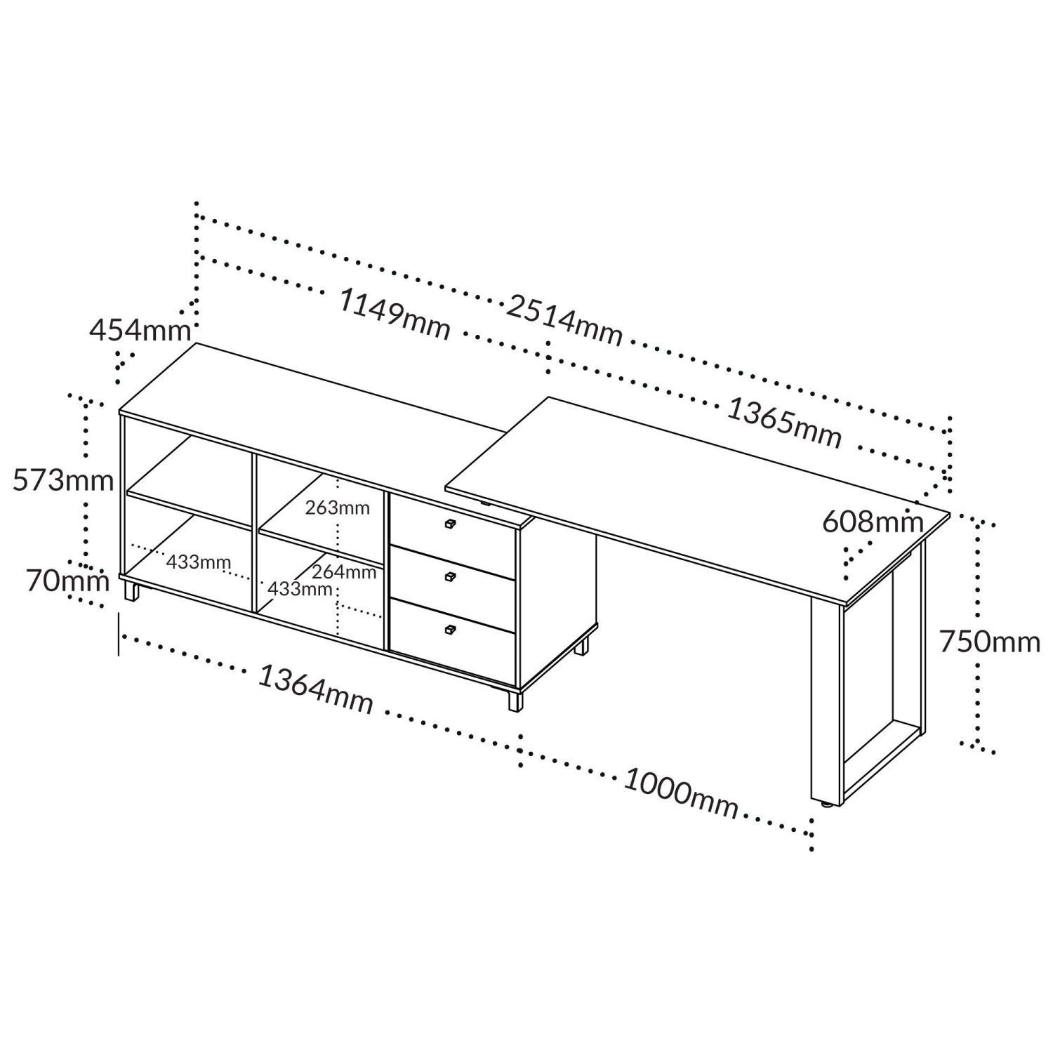 Escrivaninha Industrial para Escritório e Home Office em L 3 Gavetas 4 Nichos Home Office  - 6