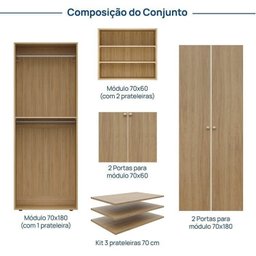 Guarda-Roupa 2 Módulos 4 Portas 3 Prateleiras Frame CabeCasa MadeiraMadeira - 4