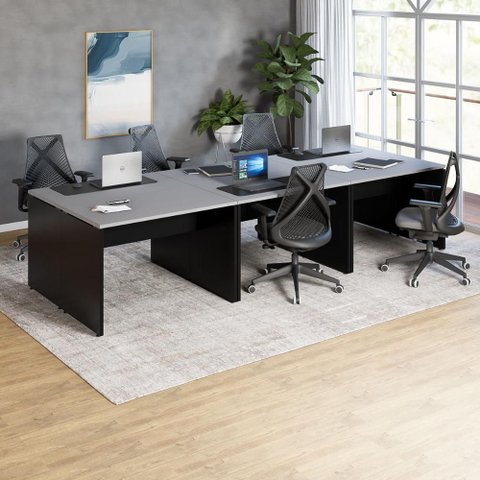 Espaço de Trabalho 6 Lugares 3,30m X 1,40m Pé Painel F5 Cor:cinza Sagrado com Preto