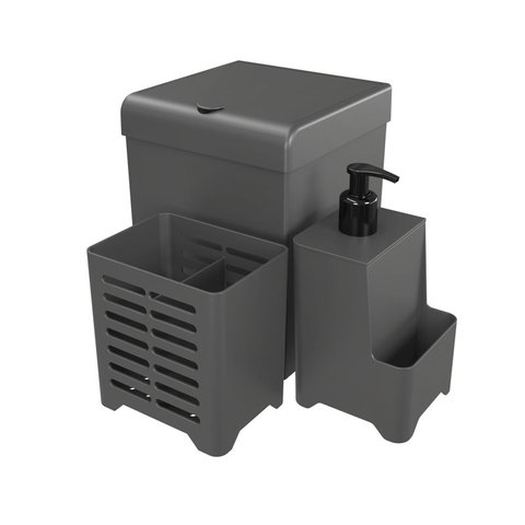 Kit Pia 3 Peças Lixeira Dispenser Porta Talher Cozinha - Stolf