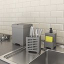 Ver imagem 2 de Kit Pia 3 Peças Lixeira Dispenser Porta Talher Cozinha - Stolf