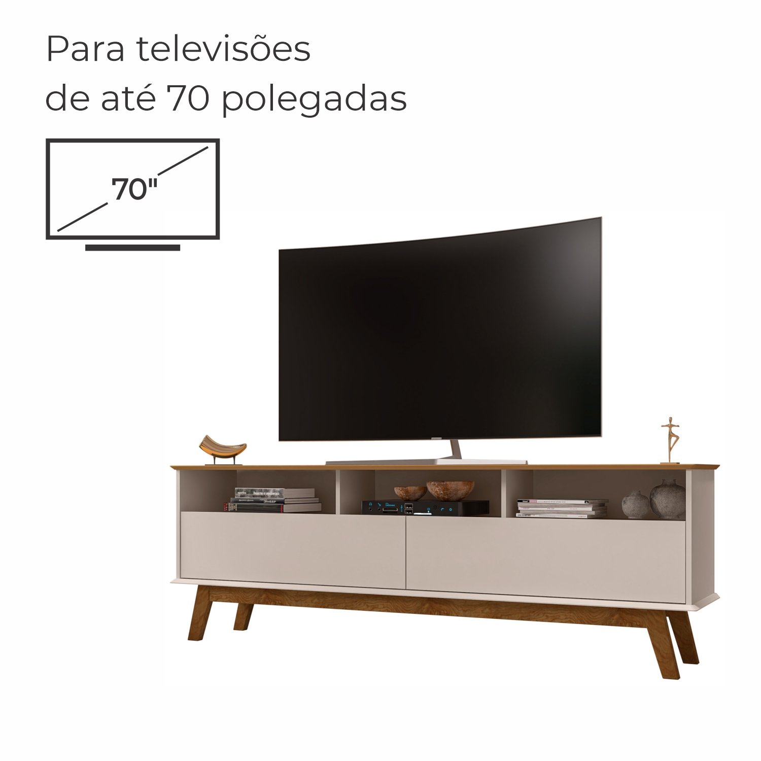 Rack para Tv até 65 Polegadas Ado com 1 Porta e Pés de Madeira Babus - Cinamomo / Off White - 4