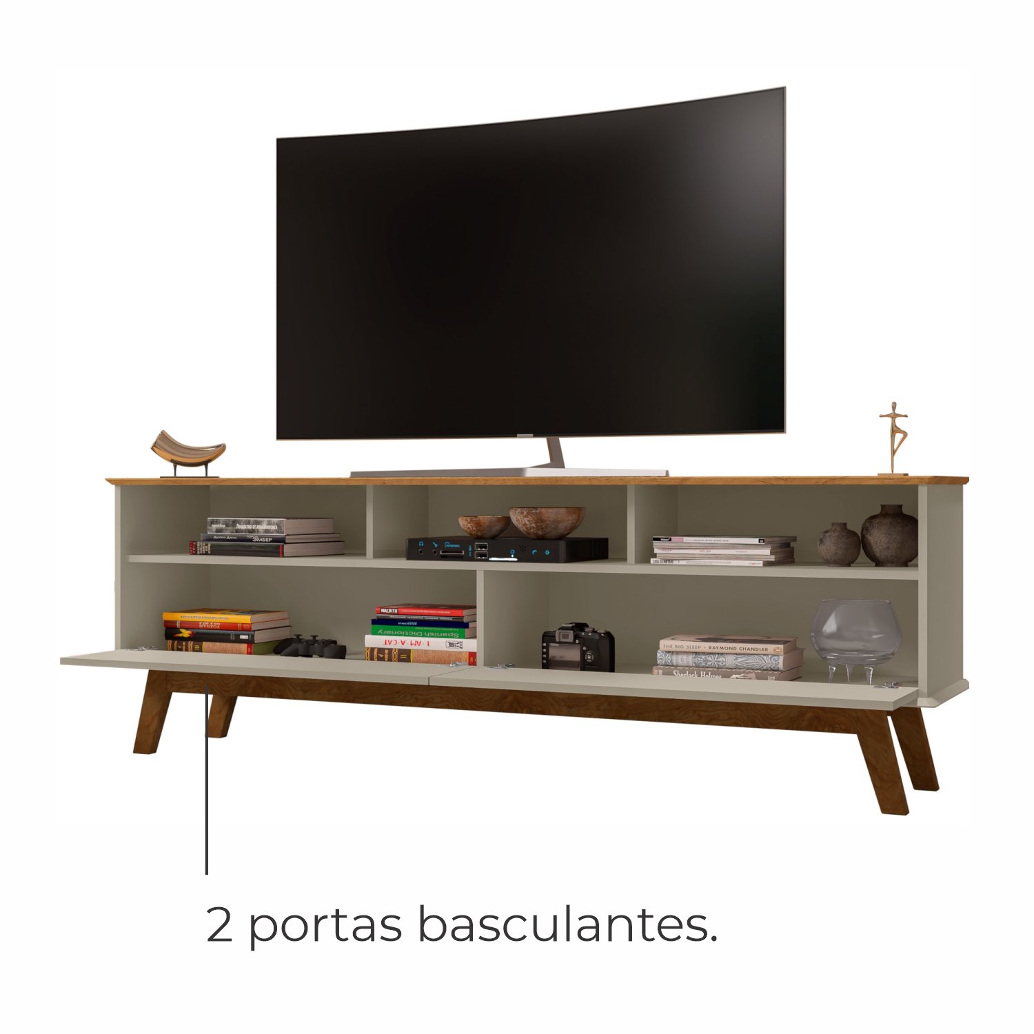 Rack para Tv até 65 Polegadas Ado com 1 Porta e Pés de Madeira Babus - Cinamomo / Off White - 6