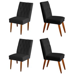Jogo 04 Cadeiras de Jantar Estofada Cozinha Paris Suede Preto Eli Móveis