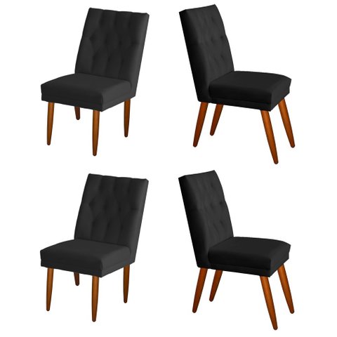 Jogo 04 Cadeiras de Jantar Estofada Cozinha Paris Suede Preto Eli Móveis