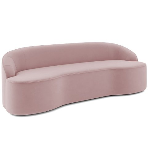 Sofá 3 Lugares Curvo Sala de Estar Living Lótus D02 Veludo Rosê 180 cm C-305 - Lyam Decor