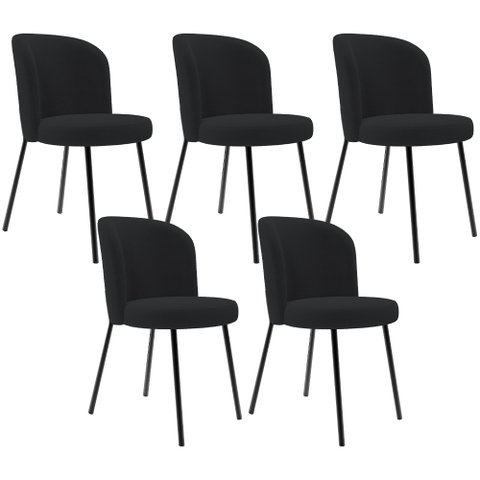 Kit 5 Cadeiras Sala de Jantar Estofada Gavi L02 Bouclê Preto - Lyam Decor