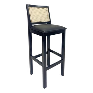 Banqueta Alta de Madeira com Encosto Madrid - Preto/preto