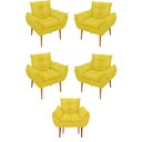 Ver imagem 1 de Kit 05 Poltrona Opala Sofá Sala, Quarto, Escritório Suede Cor:amarelo