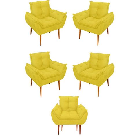 Kit 05 Poltrona Opala Sofá Sala, Quarto, Escritório Suede Cor:amarelo