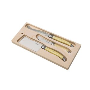 Conjunto de 3 facas para queijo Laguiole LA TOUR Luxo com bandeja de madeira- marfim