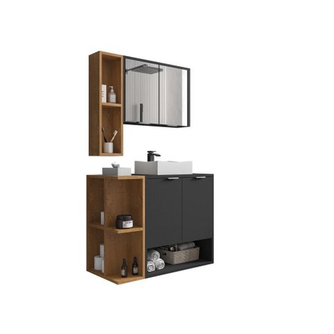 Conj Banheiro Gabinete Ibiza 2076118 Preto Fosco/naturalle