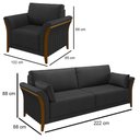 Ver imagem 4 de Kit Sofá Living 3 Lugares e Poltrona 102cm Pés Madeira Roya M22 PU Preto - Mpozenato