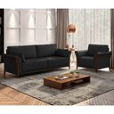 Ver imagem 2 de Kit Sofá Living 3 Lugares e Poltrona 102cm Pés Madeira Roya M22 PU Preto - Mpozenato