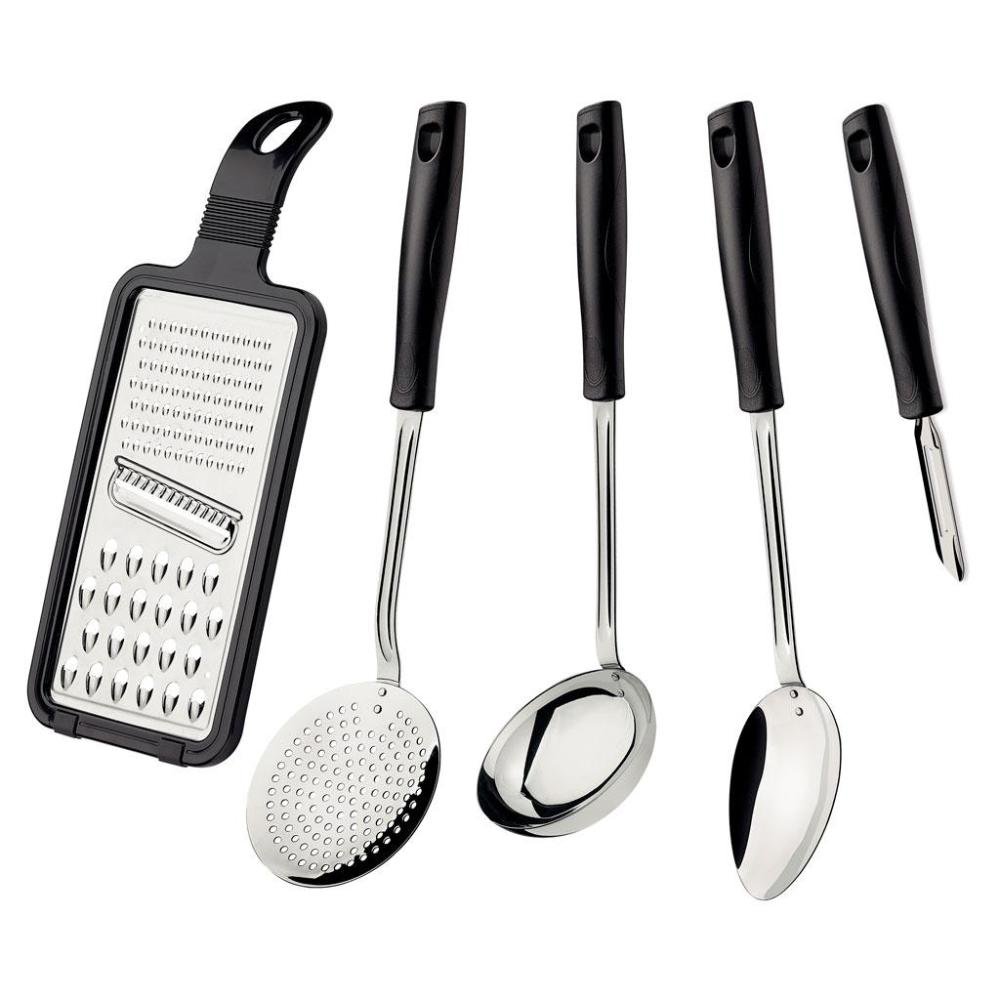 Jogo de Utensílios Tramontina Easy em Aço Inox com Cabo Polipropileno 5 Peças Preto