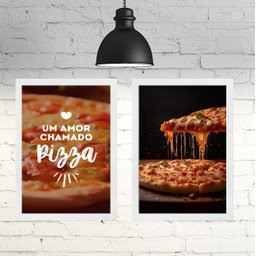 Kit 2 Quadros para Decorar Pizzaria 45x34cm - com Vidro:moldura Preta - 2 Kit 2 Quadros para Decorar Pizzaria 45x34cm - com Vidro:moldura Preta - 2