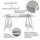 Ver imagem 5 de Escrivaninha Mesa Escritório com Tampo de Vidro e Pés em Cavalete 2 Prateleiras Elegante
