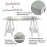 Escrivaninha Mesa Escritório com 2 Prateleiras 150cm Tampo de Vidro e Pés em Cavalete Elegante Branco - 5