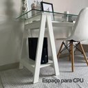Ver imagem 7 de Escrivaninha Mesa Escritório com 2 Prateleiras 150cm Tampo de Vidro e Pés em Cavalete Elegante Branco