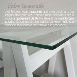 Escrivaninha com Tampo de Vidro e Pés em Cavalete 2 Prateleiras Elegante - 8