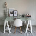 Ver imagem 6 de Escrivaninha Mesa Escritório com 2 Prateleiras 150cm Tampo de Vidro e Pés em Cavalete Elegante Branco Artany