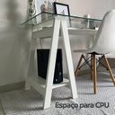 Ver imagem 7 de Escrivaninha Mesa Escritório com 2 Prateleiras 150cm Tampo de Vidro e Pés em Cavalete Elegante Branco Artany