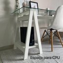 Ver imagem 7 de Escrivaninha Mesa Escritório com Tampo de Vidro e Pés em Cavalete 2 Prateleiras Elegante