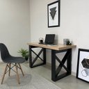 Ver imagem 5 de Escrivaninha Mesa Escritório Moderna com 135cm Industrial Tampo em Tamburato e Pés em X Carvalho e Preto Artany