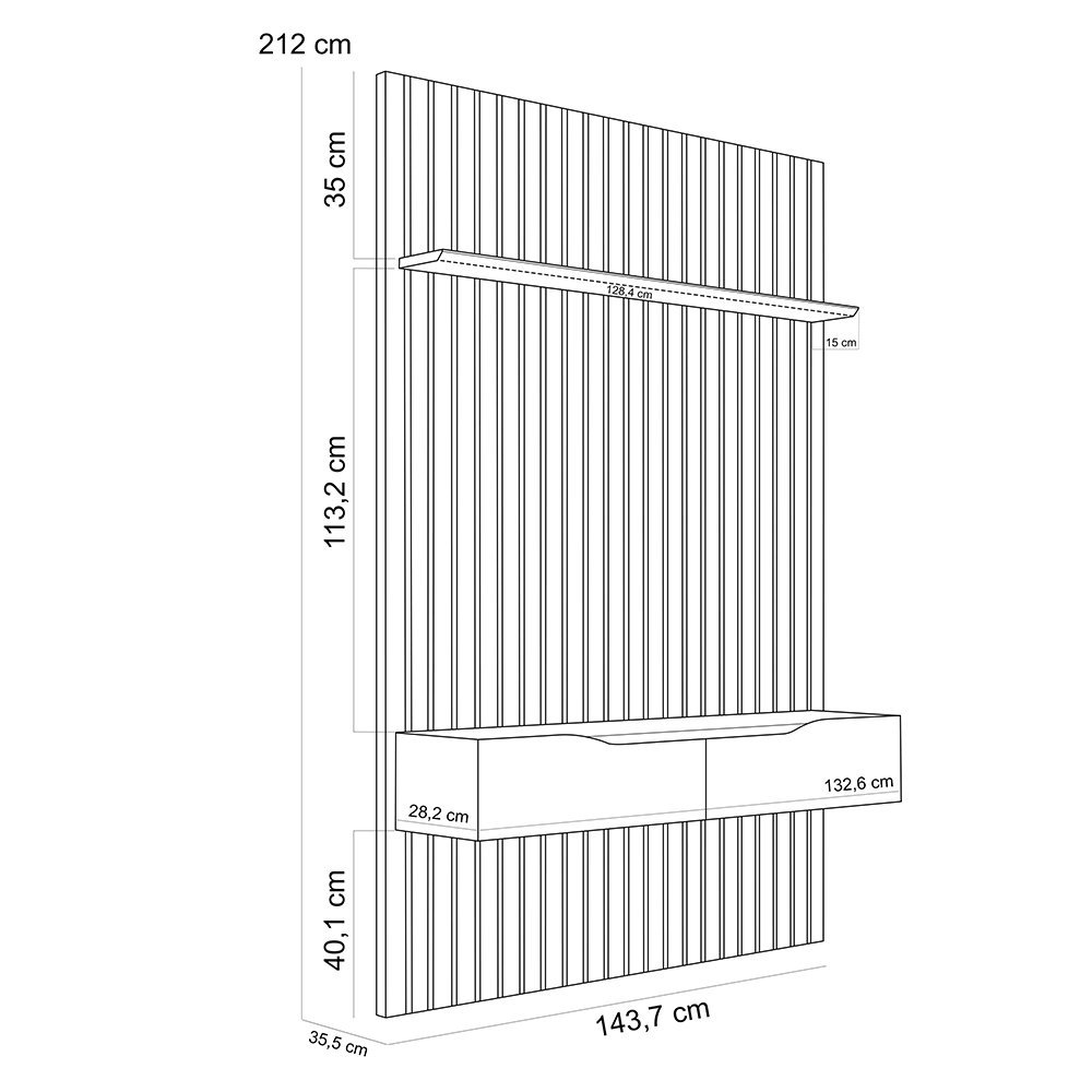 Painel Ripado para Sala Tv 60 Pol com Bancada Suspensa 143x212cm Facile D05 Freijó - Lyam Decor - 4