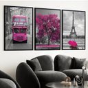 Ver imagem 1 de Kit 3 Quadros Fotografias Rosa - Paris Londres Árvore 24x18cm:moldura Preta
