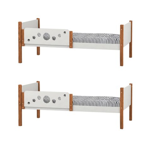 Kit 2 Camas Infantil Solteiro Star MDF com 2 Colchões Divaloto Móveis - Branco Mel