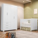 Ver imagem 2 de Jogo de Quarto Infantil Zaki Guarda Roupa e Berço Katatau Branco Fosco - Reller Móveis