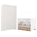 Ver imagem 1 de Jogo de Quarto Infantil Zaki Guarda Roupa e Berço Katatau Branco Fosco - Reller Móveis