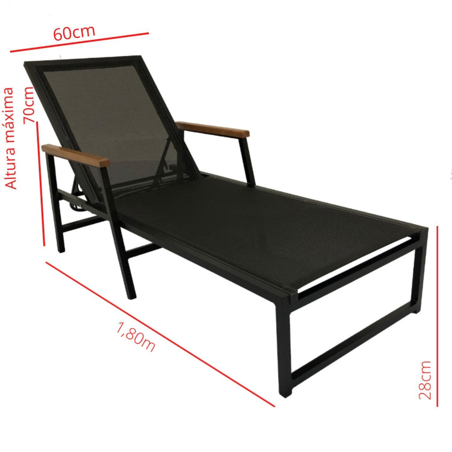 Cadeira Espreguiçadeira de Alumínio e Tela Sling com Madeira nos Braços Frésia Voratto Móveis - 2
