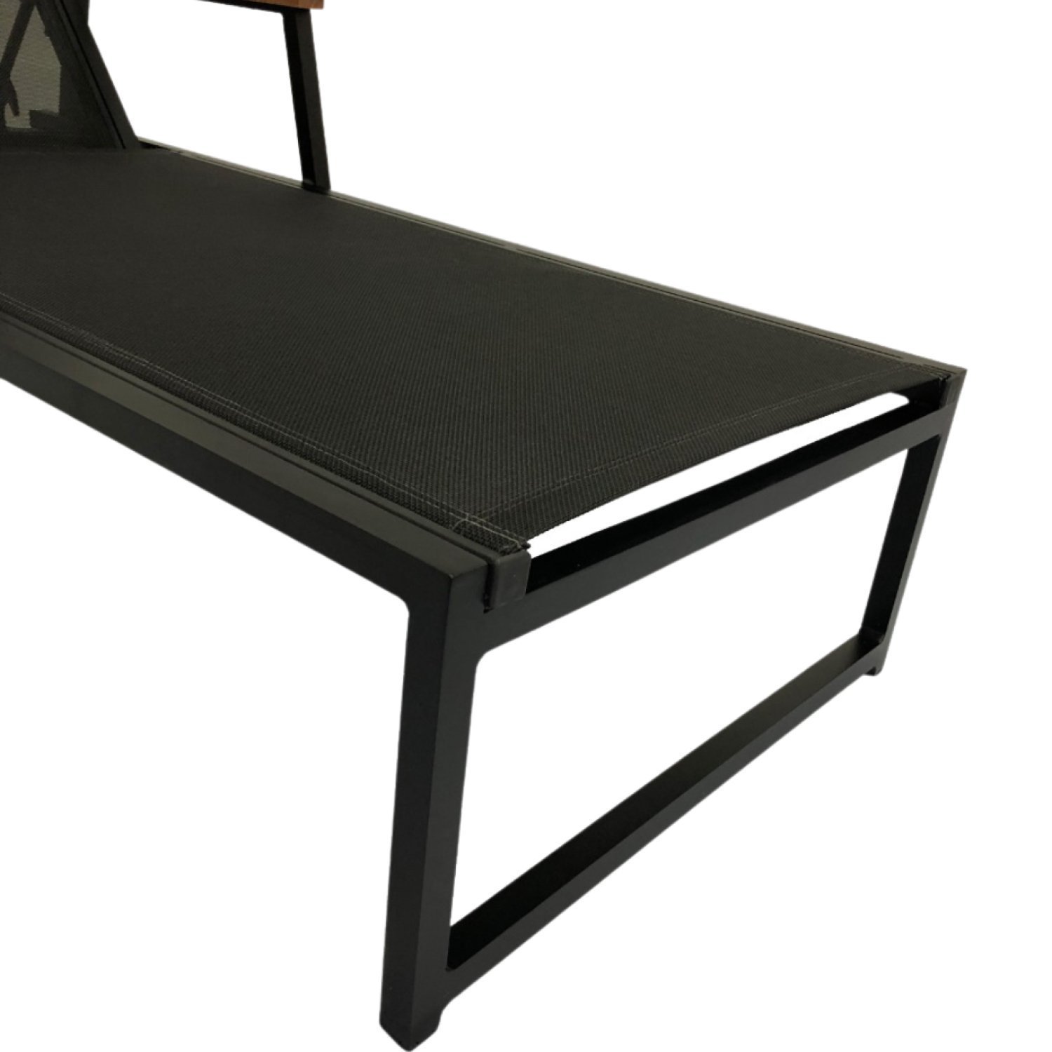 Cadeira Espreguiçadeira de Alumínio e Tela Sling com Madeira nos Braços Frésia Voratto Móveis - 9