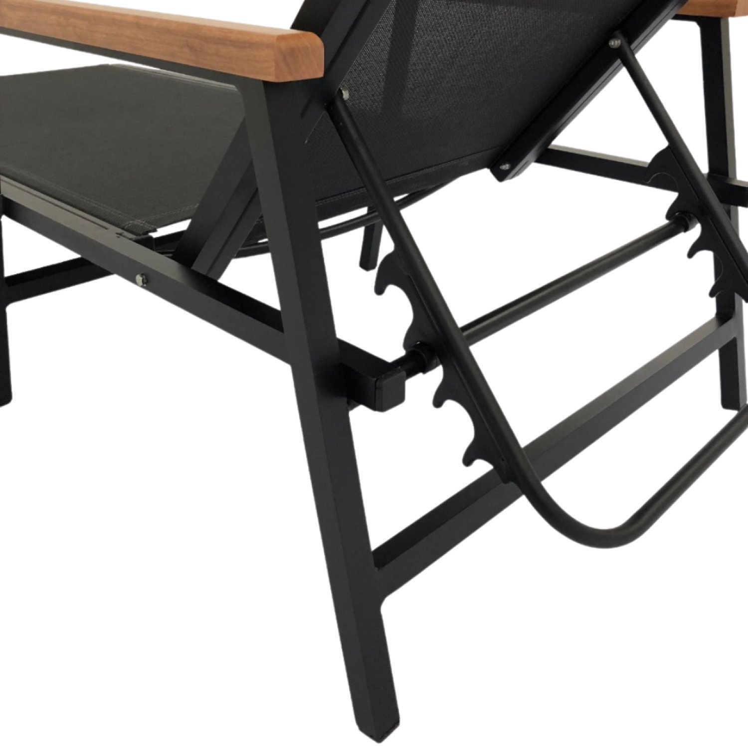 Cadeira Espreguiçadeira de Alumínio e Tela Sling com Madeira nos Braços Frésia Voratto Móveis - 7