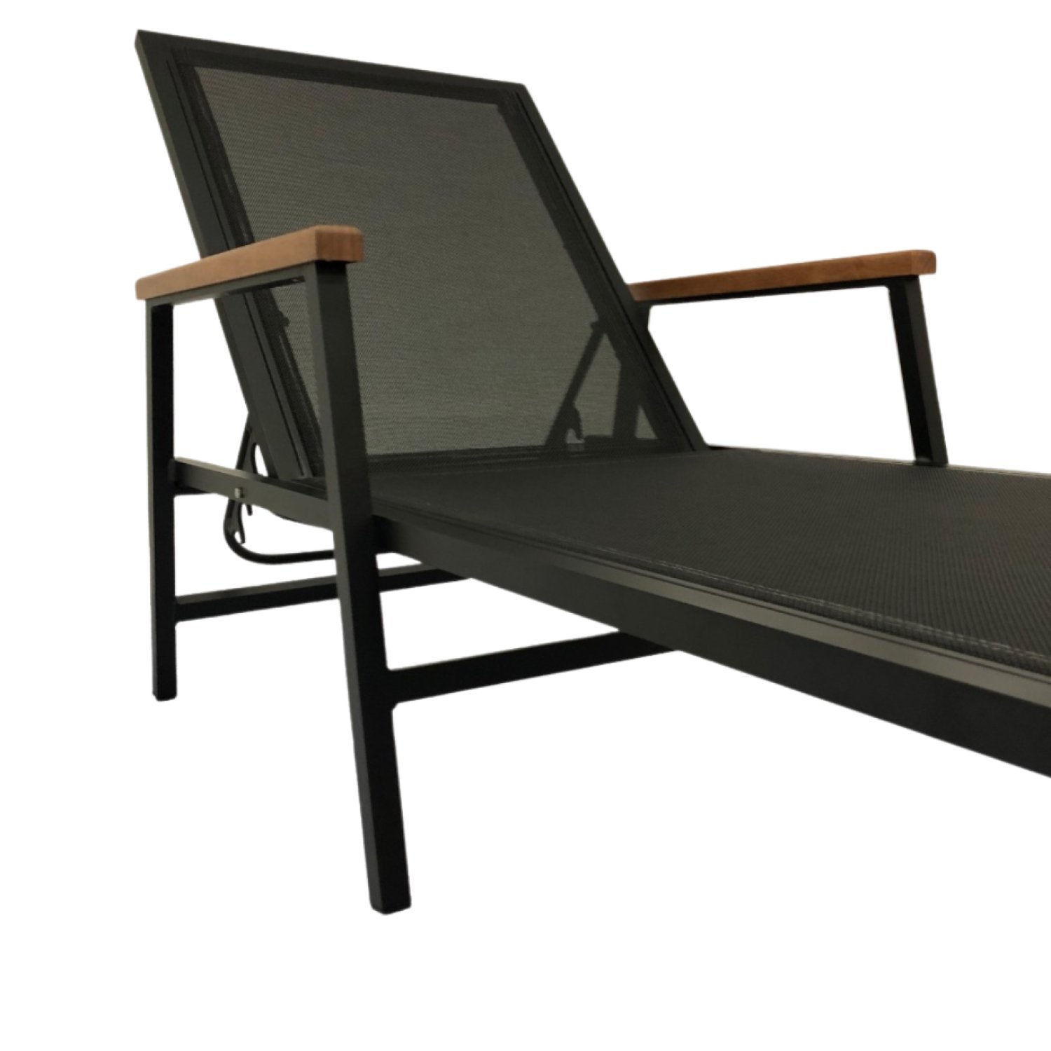 Cadeira Espreguiçadeira de Alumínio e Tela Sling com Madeira nos Braços Frésia Voratto Móveis - 4