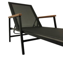 Cadeira Espreguiçadeira de Alumínio e Tela Sling com Madeira nos Braços Frésia  - 4