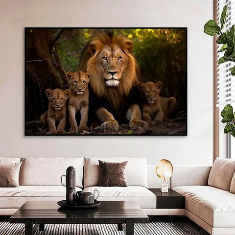 Quadro Decorativo Leão Natureza com Moldura Caixa de 3cm , Ideal para Sala Deestar e Quarto