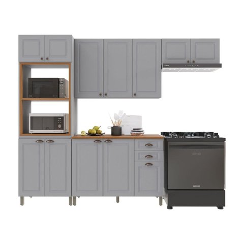 Cozinha Compacta Bariloche 12 Portas 2 Gavetas com Tampo 100% MDF Titânio Fosco - Indékes