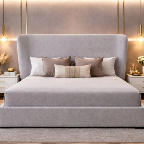 Cabeceira Liz Estofada Moderna Luxo para Cama Box Queen 1,60 Cinza