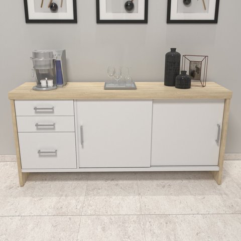 Armário Executivo e Funcional para Escritório Baixo 2 Portas 3 Gavetas Tamburato