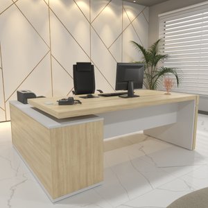 Mesa para Escritório em L com Caixa de Tomada Tamburato Estação Diretoria 