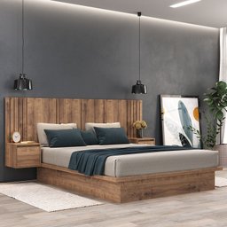 Cama Casal com Cabeceira 2 Mesa de Cabeceira 2 Gavetas 8292 - 1