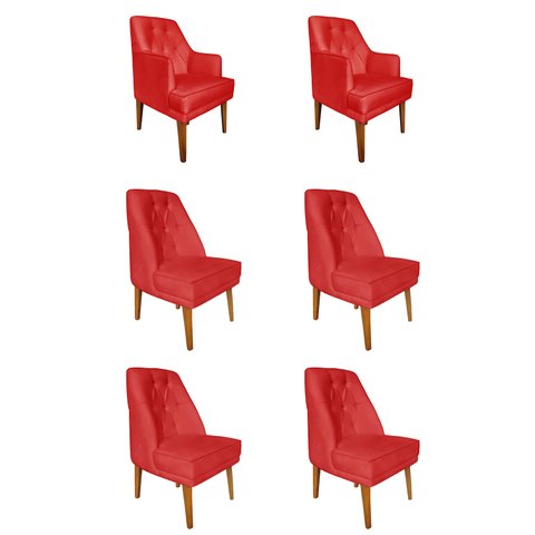 Kit 4 Cadeiras Paris + 2 Paris Retro Suede Vermelho Dominic Decor