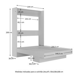 Cama Articulada Casal com Estante Branco - 3 Cama Articulada Casal com Estante Branco - 3