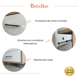 Gaveteiro Executivo 3 Gavetas com Rodinhas e Chave para Escritório / Prático, Móvel e Seguro - 12