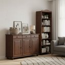 Ver imagem 1 de Kit 2 Peças Estante 5 Prateleiras e Balcão 3 Portas 100% Madeira Maciça - Linha Rubi Marrom Café